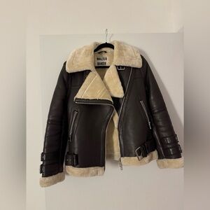 Walter Baker Women's Dark Brown Leather Aviator Jacket with Cream Accents